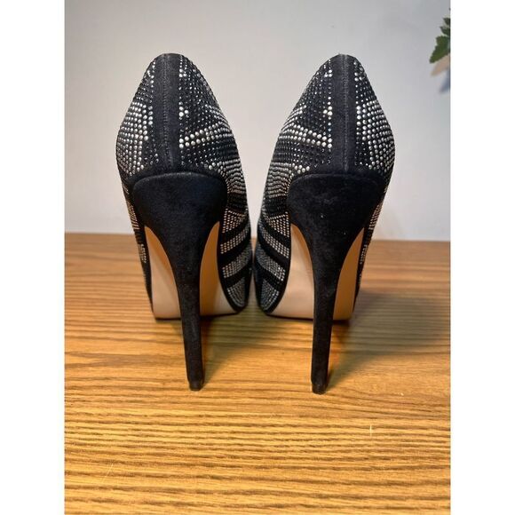 ALDO BLACK & SILVER CHEVRON RHINESTONES ZIGZAG PLATFORM PUMPS HEELS size 7 - Picture 4 of 10